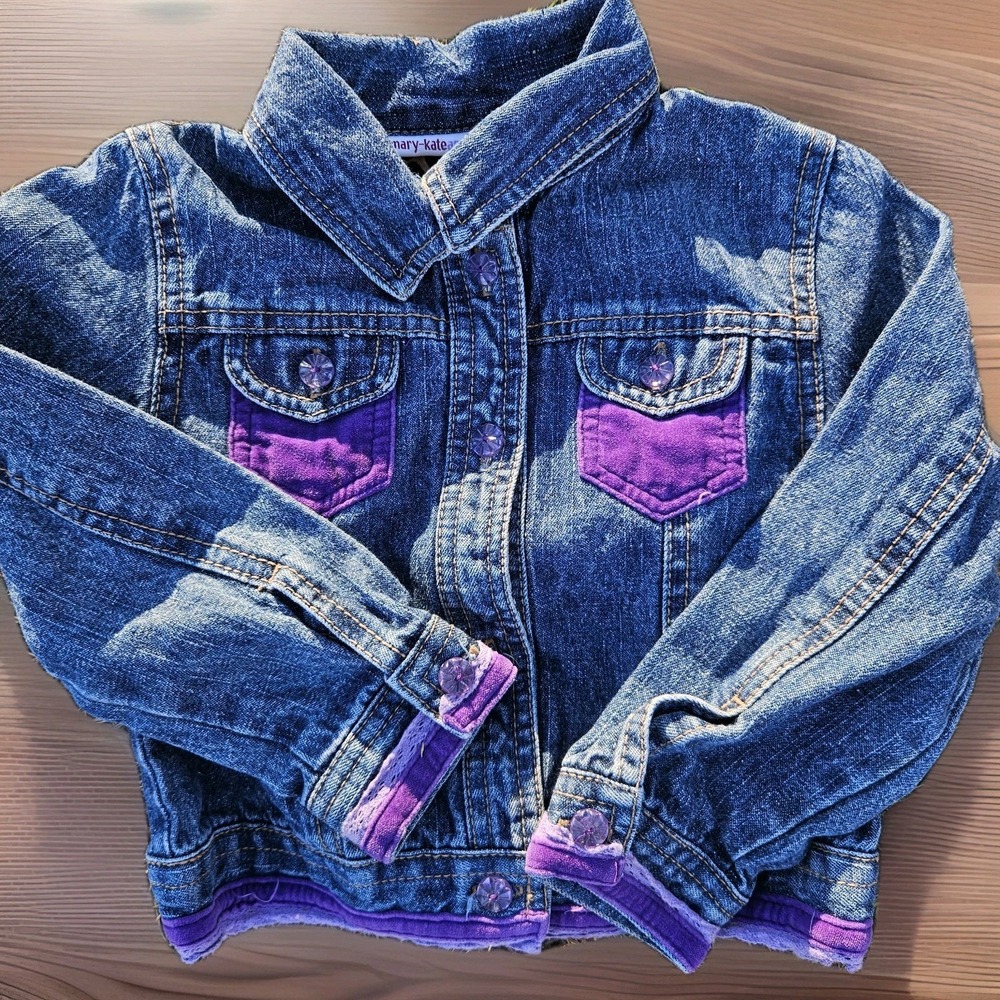 Vintage Y2K Mary‎ Kate Ashley Denim Patchwork Embroidered Girls Jacket Velvet 4t